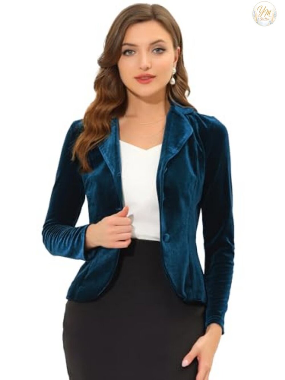 Women's Velvet Blazer Notched Lapel Button Office Suit Jacket Long Sleeve